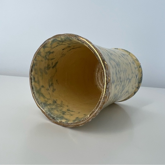 Vintage Small Blue Yellow Spongeware Stoneware Pitcher Vase Ceramic Piece - Picture 9 of 16